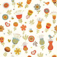 Deurstickers Cute seamless hand-drawn floral pattern. © Aliona Manakova