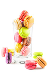 traditional french colorful macarons on white background