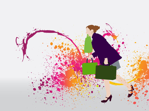 Femme qui fait du shopping - effets colorés en arrière-plan