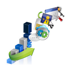 business graph and icons illustration