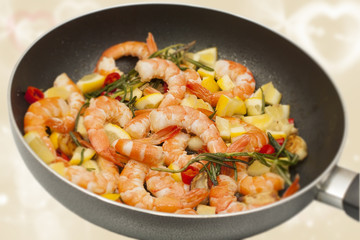 Fried King prawns with lemon