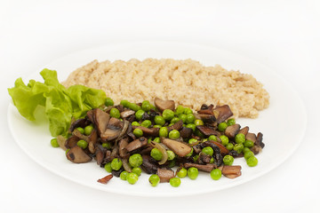 sautéed mushrooms and green peas