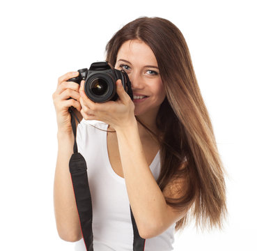 Cute smile and digital camera