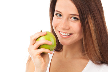 Cute smile and green apple
