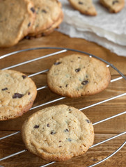 Freshly baked chocolate chip cookies