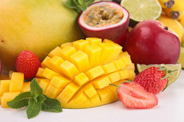 close up on mango and fruits