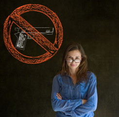 No guns pacifist business woman, student, teacher or politician