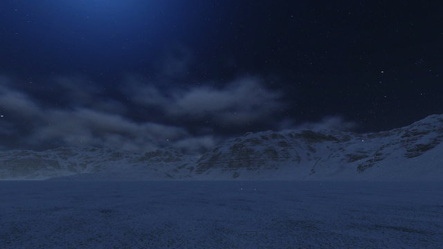 Snowy Mountains and Moon, camera panning