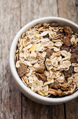 muesli on wooden background
