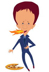 Man with heartburn from pizza