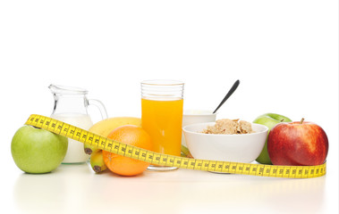 healthy breakfast and measuring tape