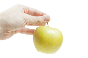 apple in hands on white background