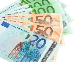 Euro banknotes isolated on a white