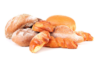 Composition with bread and rolls, isolated on white