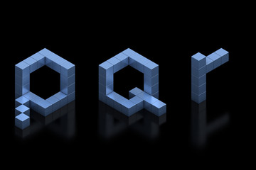 cubical 3d font letters p q r