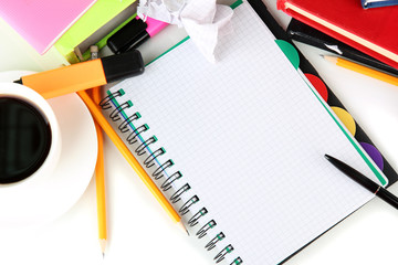 Student's workplace, isolated on white