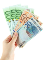 Euro banknotes isolated on a white