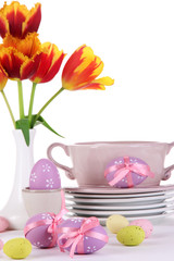 Place setting for Easter isolated on white