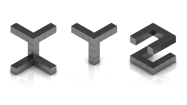 cubical 3d font letters x y z