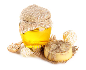 Hand made soap and ingredients for soap making, isolated