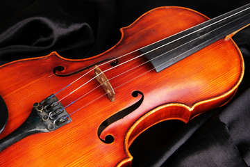 Classical violin on fabric background