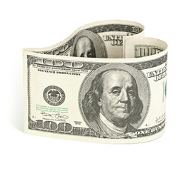 Dollar in form of heart isolated on white background