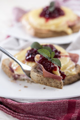 Toast Hawaii topped with cranberries