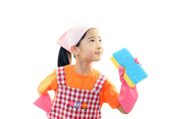 お掃除をする女の子