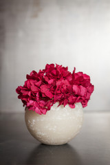 Centerpiece of red hydrangea bouquet.