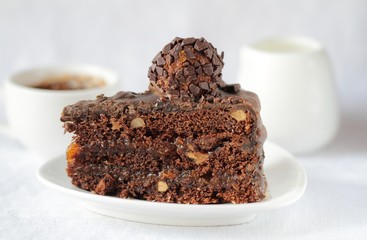 Chocolate cake and cup of coffee