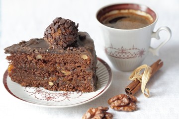Chocolate cake and coffee