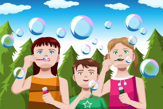 Kids blowing bubbles