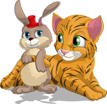 tiger cub and hare