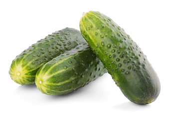 Three cucumber vegetables isolated on white background