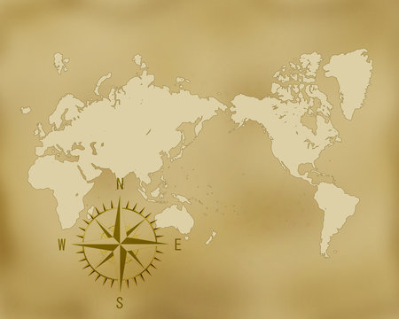 Fototapeta 古い世界地図とコンパス
