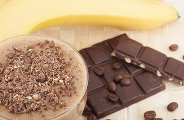 Cocktail of banana, cold coffee with chocolate.