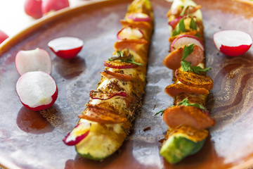 stuffed grilled zucchini radishes sausage vegetables baked