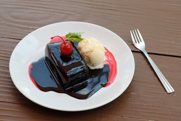 chocolate cake and ice cream