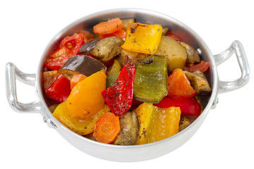 vegetables on dish on white background