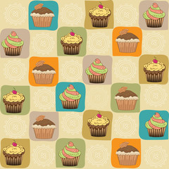 childish seamless pattern with cupcakes