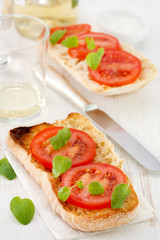 sandwich with tomato, sauce and oregano on the plate