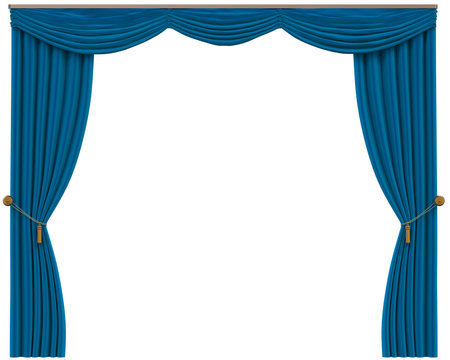 Blue Curtains Isolated on White Background