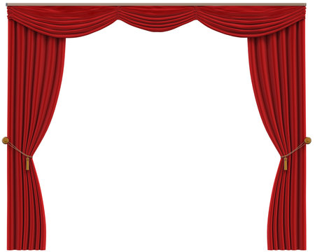 Red Curtains Isolated on White Background