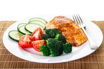 Baked Salmon with Vegetables and Fork