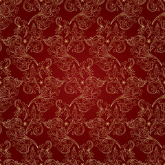 Floral vintage seamless pattern on red background