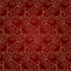 Floral vintage seamless pattern on red background