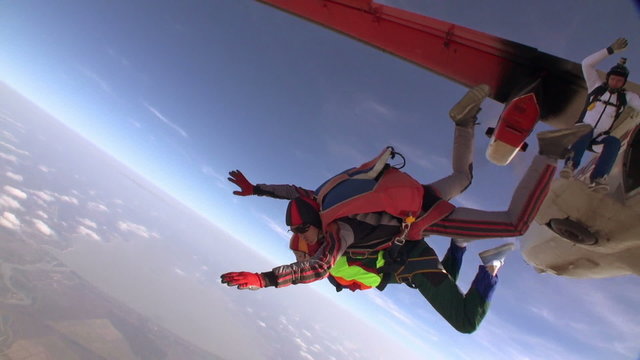 Skydiving video. Tandem. Slow motion.