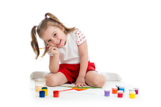 Cute kid drawing and painting