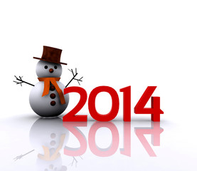 Fototapeta na wymiar 3D illustration - 2014 with snowman
