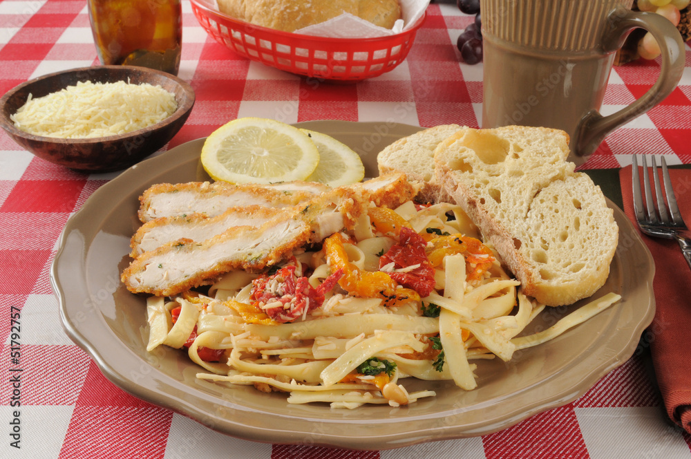 Sticker fettuccine with chicken scaloppini